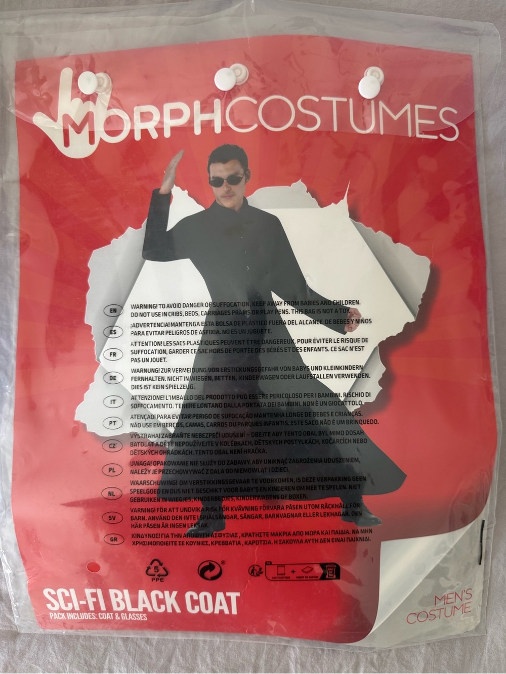 Sci-Fi Black Coat Men’s Spy Costume Jacket & Glasses